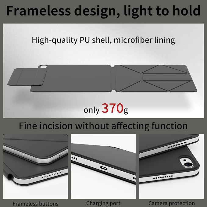 Dynamic Folio Magnetic Case for iPad A16 11th/10th Gen 11/10.9 inch | Removable Cover with 20+ Multi-Angle Stand Strong Attachment| Detachable Clasp| Ultra Thin| Auto Wake/Sleep Black