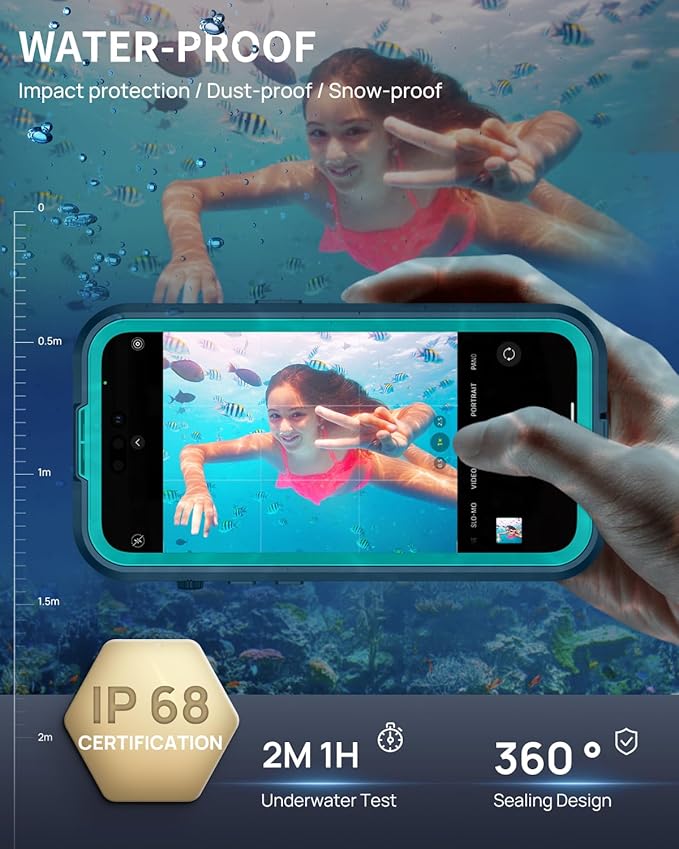 Lanhiem Magnetic for iPhone 15 Case, IP68 Waterproof Dustproof Case, [Compatible with Magsafe] [Built-in Screen Protector] Full Body Heavy Duty Rugged Phone Cover 6.1 inch, Blue/Clear