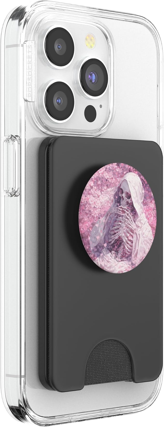 Pink Gothic Skeleton Floral Illustration Print PopSockets PopWallet for MagSafe
