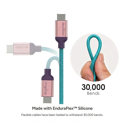 Mophie Charge Stream USB-C to USB-C 3m/10ft Cable - 60W Power Delivery Enduraflex Silicone Ultra-Durable Braided Design for Everyday Use