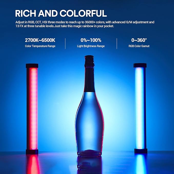 Godox TL30 RGB Tube Light, CRI 97+ TLCI 99+ Handheld Full Color LED Video Light Wand, 2700K-6500K Dimmable LED Light Stick, 37 FX Light Effects, 2900mAh Battery, Bluetooth APP Control
