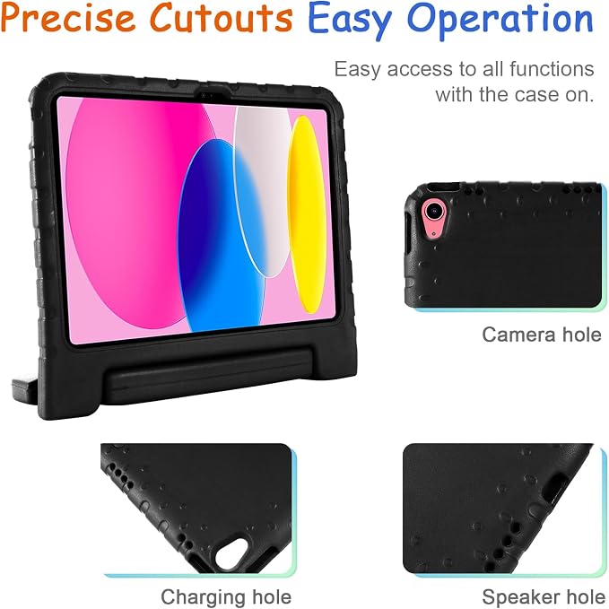 Kids Case for iPad Pro 11 M5/M4 &amp iPad Air 11 (2026/2025/2024) Shockproof Case with Pencil Holder Techcircle Light EVA Foam Handle Stand Bumper Protective Child Friendly Drop Proof Cover Black