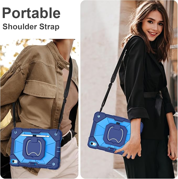 Scnioy Case for iPad (A16) 11th Generation 11 Inch (2025) / iPad 10th Generation Case 10.9 Inch (2022) with 360° Rotating Stand Screen Protector Pen Holder Shoulder Strap Black