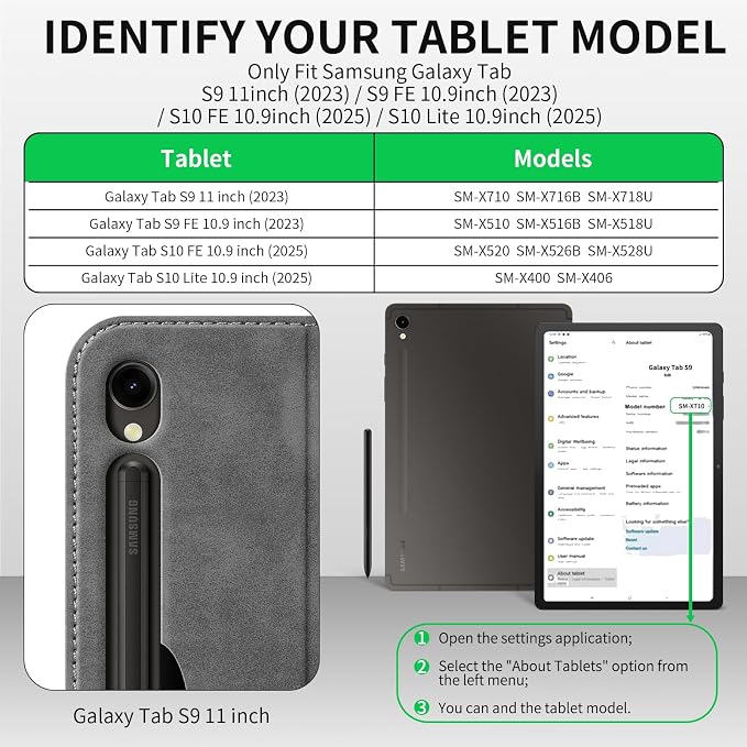 Case for Samsung Galaxy Tab S10 Lite/S10 FE/S9 FE/S9 10.9/11 | Microfiber Leather Protective Cover with S Pen HolderSmart Folio Auto Sleep/WakeAdjustable StandShockproofSlimBlack