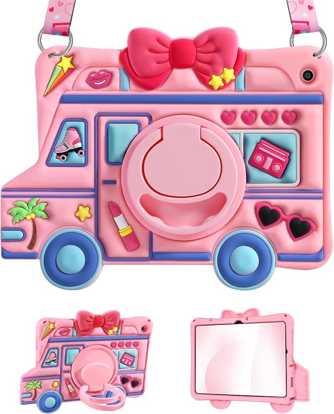 for iPad 10th Generation Case 10.9 Inch 2022 for iPad A16 Case 11th Generation - for Girls Cute Girly Kawaii 3D Cartoon Design with Rotating Stand &amp Strap Silicone Cover for Apple 10th/11th