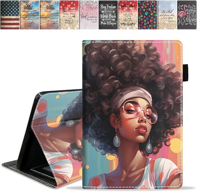 Case for Amazon Kindle Fire HD 8/Fire HD 8 Plus Tablet (12th/10th Generation 2024/2022/2020 Release) Slim PU Leather Cover with Card Slot &amp Auto Wake/Sleep African American Women