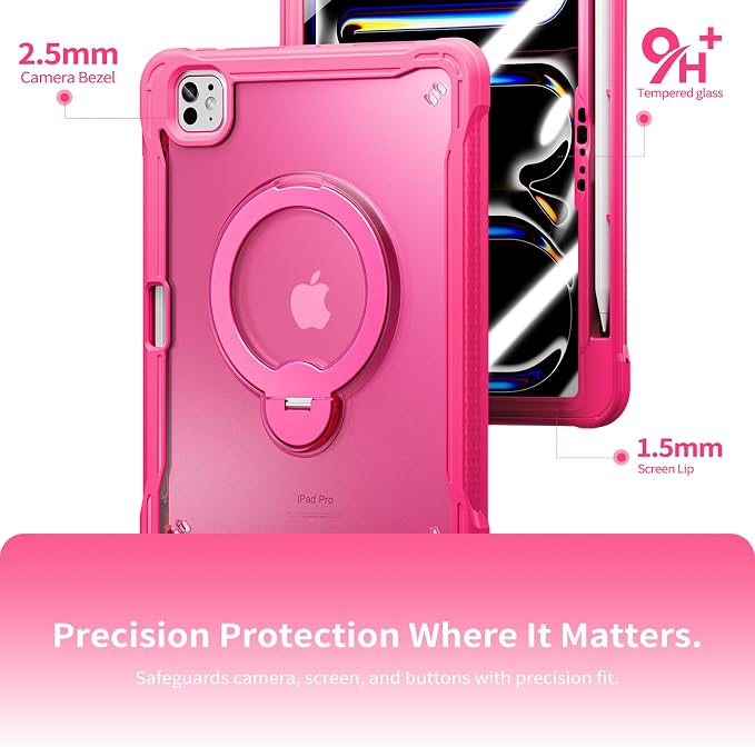 Lunivop Compatible with iPad Pro 11 Inch Case (M5/M4) 2025/2024 with 360° Rotating Aluminium Stan Stand Built-in 9H+ Hardness Screen Protector Military - Grade Tablet Cover Black