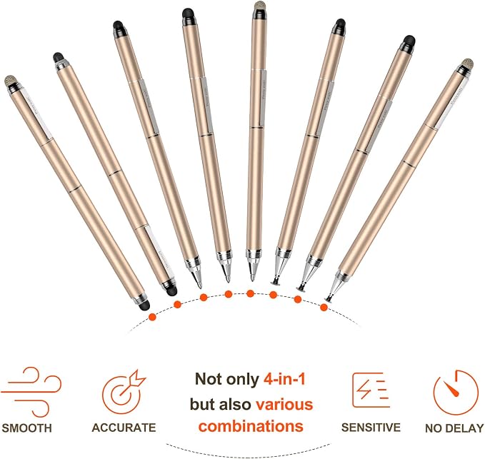 Penyeah Stylus 4-in-1 Stylus Pen for Touch Screen High Precision and Sensitivity DiscMesh2 Sized Rubber Tips Universal for iPhone/iPad/Android/Samsung/HP Tablets All Capacitive Touch Screens-Blue