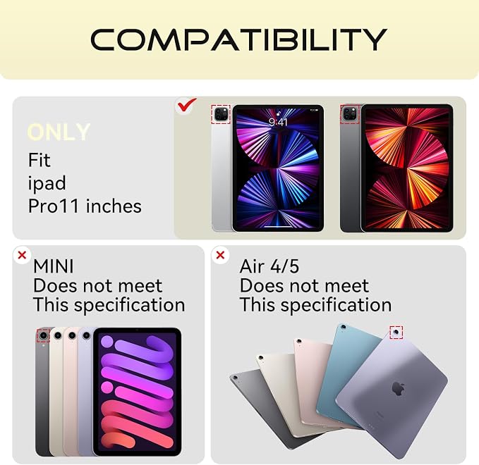 Case for iPad Pro 11 inch (4th/3rd/2nd Generation) 2022/2021/2020 | Y-Stand Shockproof Protective Cover with Pencil Holder Multi-Angle Stand Clear Hard Back (Black)