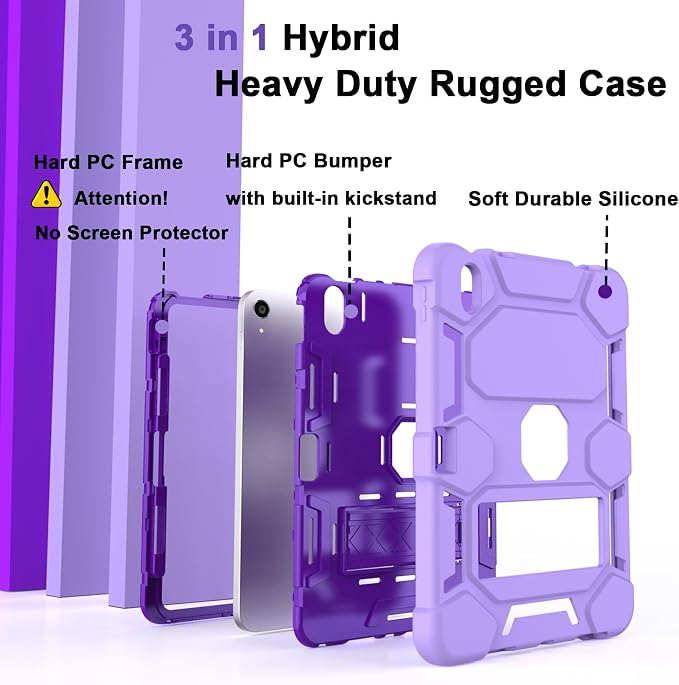 Case for iPad 11 11th Gen (A16) 2025 &amp 10th Gen 2022 10.9 Purple+Green | Kickstand | With Pencil Holder | Drop-Proof Silicone+Hard Shell | Raised Edge Protects Screen&ampCamera | Heavy Duty Pr