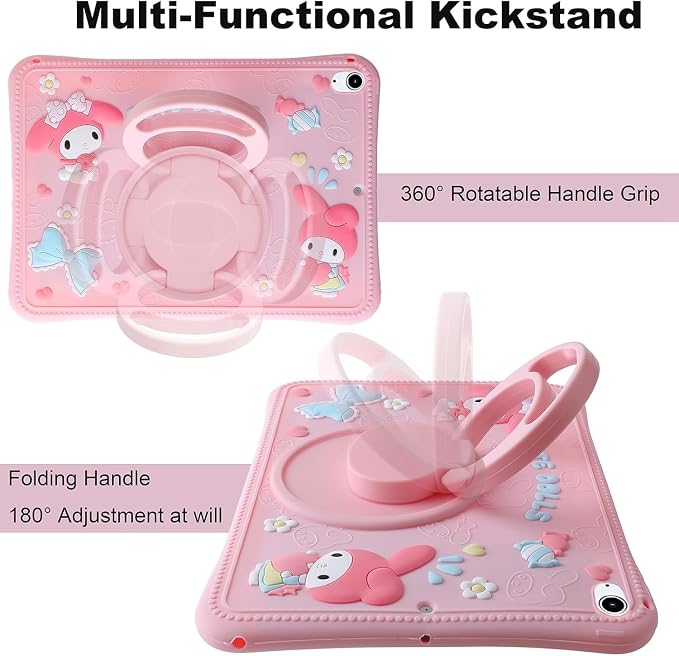Kids iPad Case for 10.2 inch 9th/8th/7th Generation Pink Shockproof Stand Case with Adjustable Shoulder Strap &amp 360 Rotating Handle for Girls