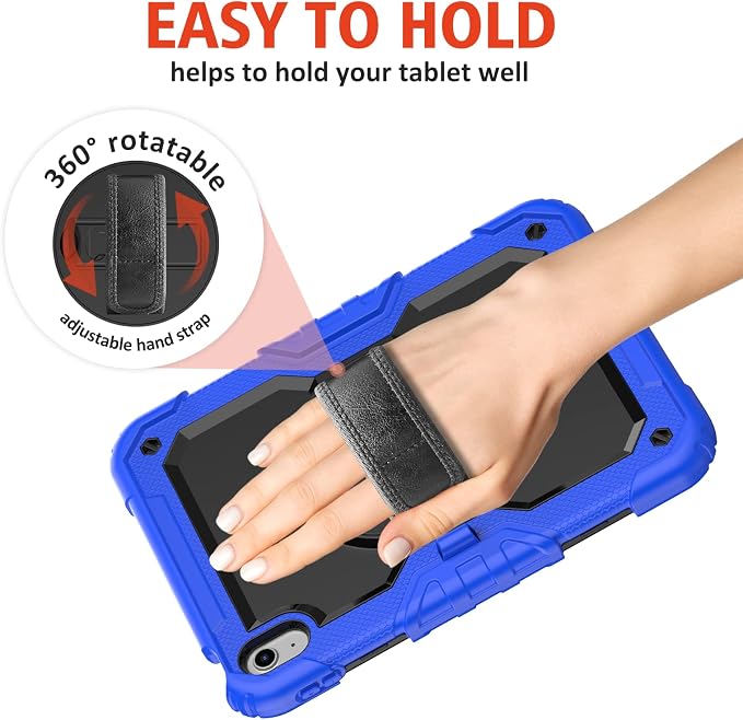Ambison Case for iPad (A16) 11th/10th Generation 11''/10.9'' Black | Hand Strap 9H Tempered Glass Screen Protector Rotating Stand Shoulder Strap Heavy Duty Shockproof Pencil Holder