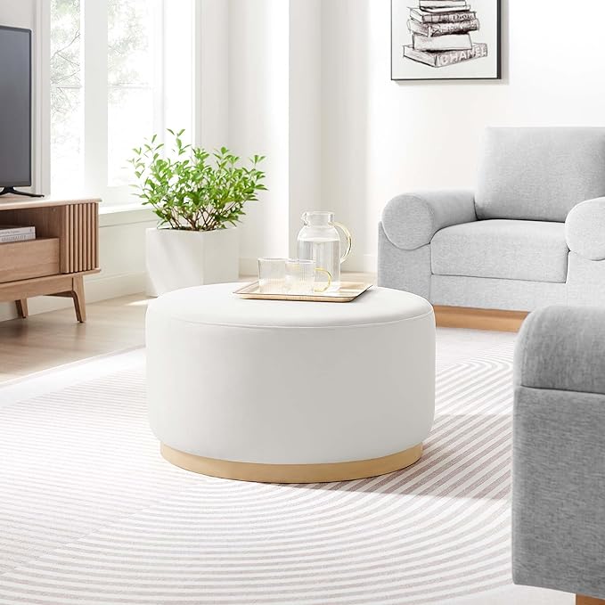 Modway Large 29" Round Performance Velvet Upholstered Upholstered Ottoman