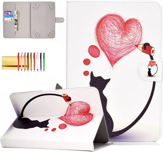 Universal 7 Inch Tablet Case Techcircle Ultra Slim Lightweight PU Leather Stand Folio Flip Wallet Protective Shell Case [Card Slots] [Magnetic Closure] for All 7 Android Tablet PC Cherry Blossom