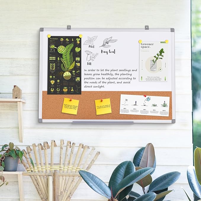 S SWANCROWN Magnetic Dry Erase and Cork Board Combo Hanging Whiteboard Notice Board for Wall Gift Home School Office, 36 x 24 Inches, with Maker/Pins/PenTray/Hooks