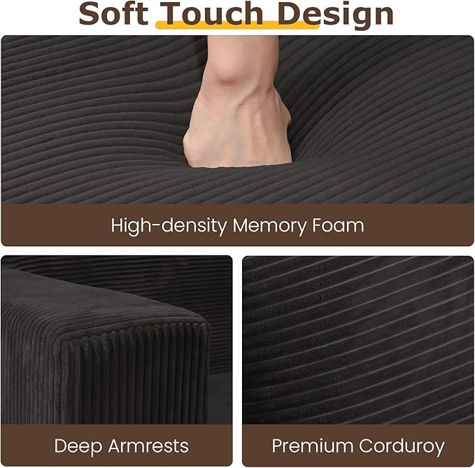 Convertible Sofa Bed, 3 in 1 Loveseat Folding Couch Bed Foldable - Chaise Lounge Chair & Floor Futon Sleeper, Corduroy Pull Out Sofa Bed with 4 Pillows for Living Room, Black