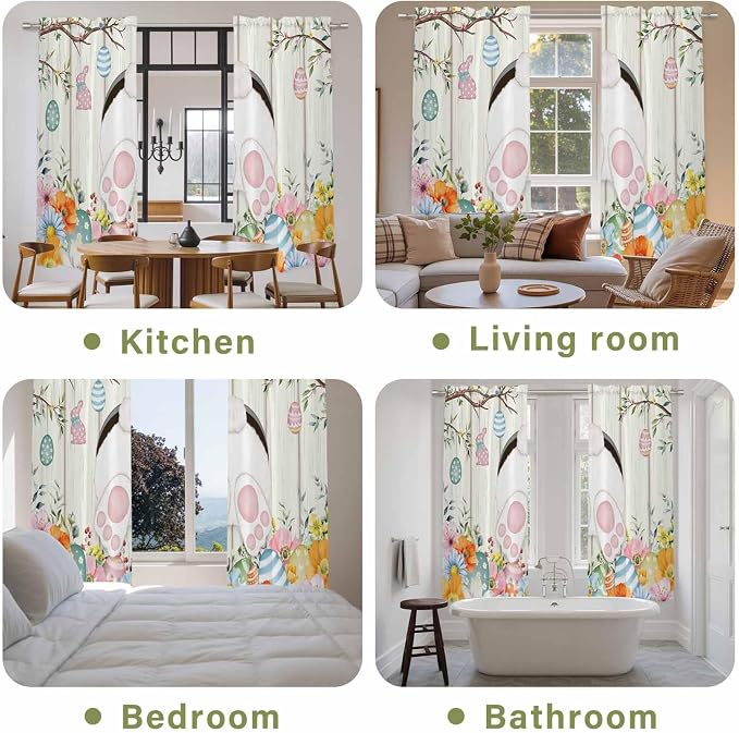 Easter Window Curtains 72 Inch Long 2 Panel Set, Rod Pocket Long Curtains &