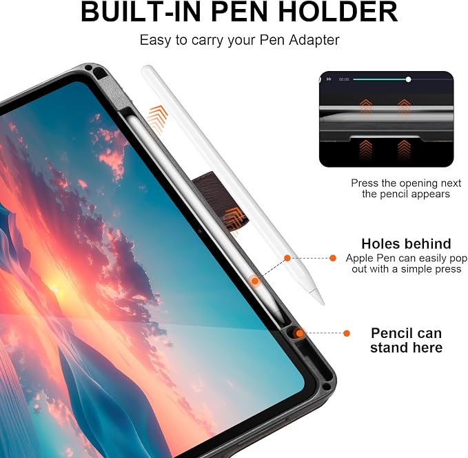 Leather Case for iPad 11th/10th Gen (11/10.9) Black | Genuine Leather Pencil Holder Adjustable Stand Magnetic Closure Auto Wake/Sleep