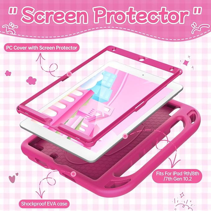 BMOUO Kids Case for iPad 9th/8th/7th Generation (iPad 10.2 Inch 2021/2020/2019) with Built-in Screen Protector Durable Shockproof Handle Stand iPad 9th 8th 7th Generation Case for Kids Black