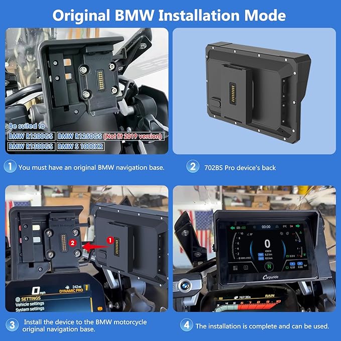 CARPURIDE W702BS PRO for BMW Motorcycle CarPlay & Android Auto Dual Bluetooth, 7" Waterproof GPS Navigation Screen, Data Reading, Native Wonder, TPMS, Light Sensor, Music Sharing, Intercom,16-Pin