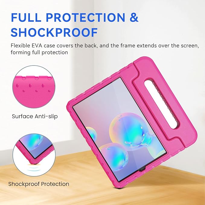 Kids Case for Samsung Galaxy Tab S6 Lite 10.4 Inch with S Pen Holder Black | Fits 2024/2020/2022 Released Shockproof EVA Lightweight Foldable Handle Stand Washable Kids-Friendly