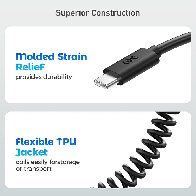Cable Matters 2-Pack USB to USB C Coiled Cable 3A/15W 1-4ft | Supports Apple CarPlay and Android Auto for iPhone 17/16 Galaxy S23 iPad Coiled USB A to USB C Cable