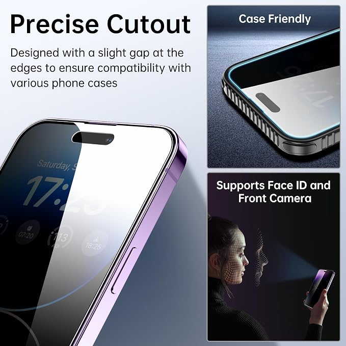 SYNCWIRE Privacy Screen Protector for iPhone 14 Pro Max with Easy Installation Kit [Military-Grade Protection] 9H Shatterproof Full Coverage Anti-Spy Tempered Glass 6.7 inch [2-Pack]