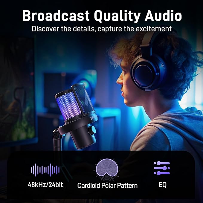 MAONO Wireless Microphone for PC,Gaming Streaming Condenser Mic with Software AI Voice Change,3-Level Noise Cancellation,Custom EQ,Gain Control USB Mic for Podcast Recording (DM40-Black)