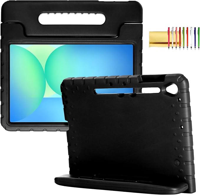Kids Case for Samsung Galaxy Tab S10 FE Plus 13.1 (2025) Techcircle Handle Stand Light EVA Foam Bumper Protective Rugged Drop Protection Child Proof Cover Black