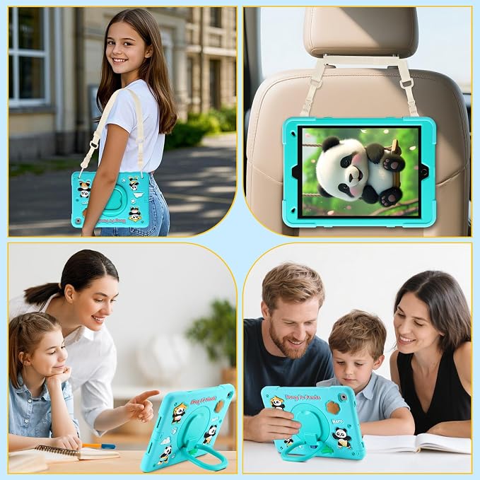 Case for iPad A16 11th Generation 11 Inch 2025 iPad 10th Generation 10.9 Inch 2022 Silicone 3D Panda Design Kids Case Heavy Duty Protection with Kickstand/Pencil Holder/Strap