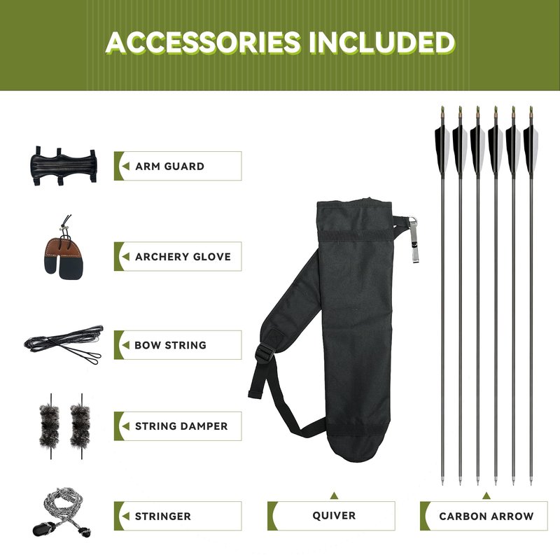 Black Hunter Recurve Bow and Arrow Set, GLURAK 60'' Wooden Takedown Recurve Bows Package, Archery Bow Kit for Target Practice and Hunting, Right Hand, 30LB