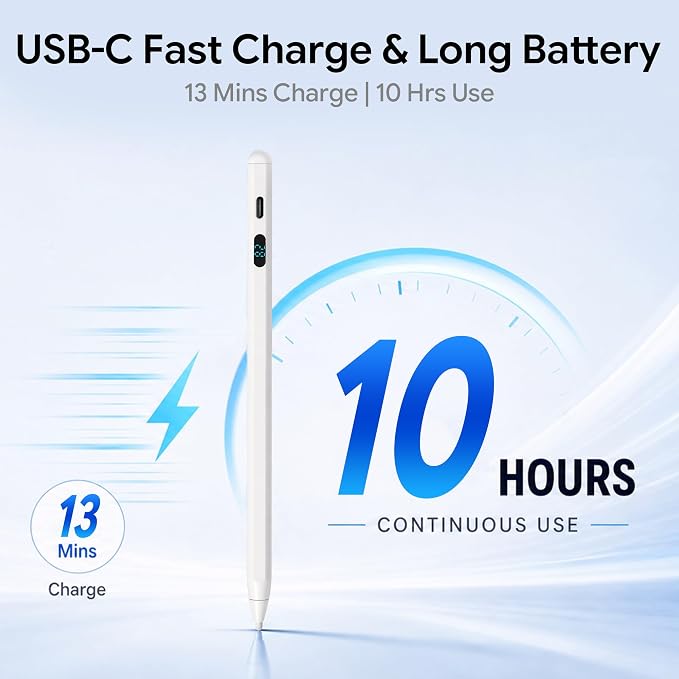 LED Battery Display Stylus Pen Dual Modes Fast Charge Universal Active Digital Pencil for iPad iPhone Samsung Android &lt2ms Low Latency Tilt Sensitivity for Drawing Note Taking No Bluetooth Styl