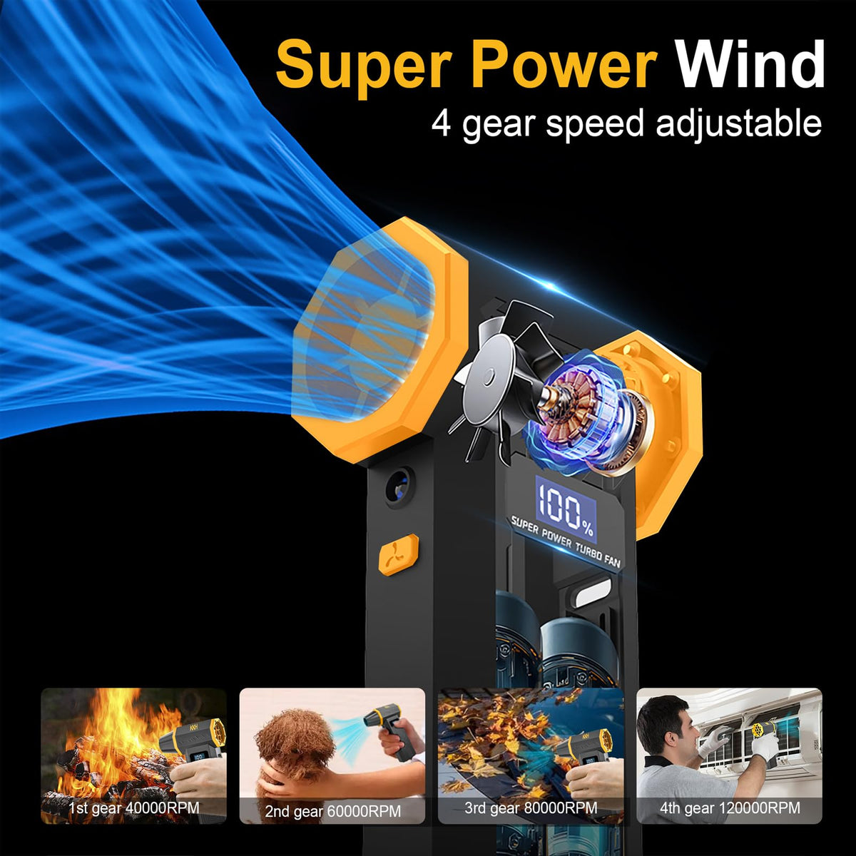 KKH Portable Electric Air Duster with Led Light, Powerful 120000RPM 4 Speed Adjustable Mini Turbo Blower for Cleaning, Rechargeable Cordless Dusters for Home Car Outdoor PC Computer Keyboard
