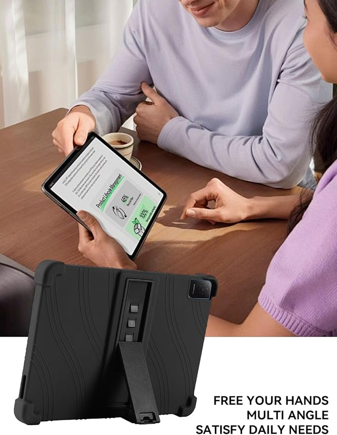 Case for TCL Tab 10L Gen 4 (Model 8483A) 10.1 Inch Tablet Soft Silicone Heavy Duty Shockproof Protective Cover with Adjustable Kickstand (Black)