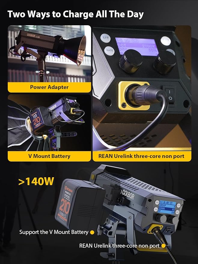 Video Light, COLBOR CL330 330W Continuous Lighting 2700-6500K Bi-Color CRI96+ 65,800Lux@3.3ft COB Studio Light Professional with Bowens Mount APP 10 Light Effects, LED-Video-Ligh-Photographyt-Studio