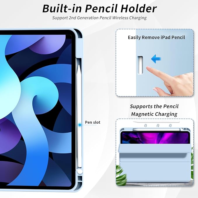 kenke Case for iPad Air 11-inch M4/M3/M2 (2026/2025/2024) iPad Air 5th/4th Generation (2022/2020) 10.9-inch Auto Sleep/Wake Slim Trifold Smart Cover with Pencil Holder Soft TPU Back Black