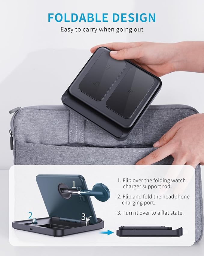 Wireless Charger Station for Samsung Z Fold 7/6/5 ANPULES 3 in 1 Foldable Fast Wireless Charging Stand Dock for Galaxy Z Fold4/Flip 6/5 Wireless Charger for Watch 6/6 Classic Buds 2/Pro/Live