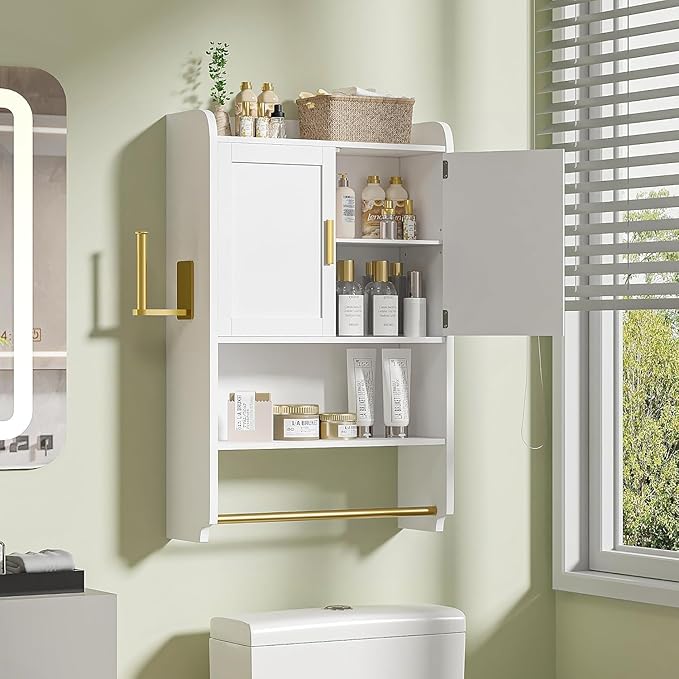 VECELO Bathroom Wall Cabinet, Wall Mounted Medicine Cabinet, Space Saver Storage Cabinet with Towel Bar for Bathroom Laundry Room Kitchen