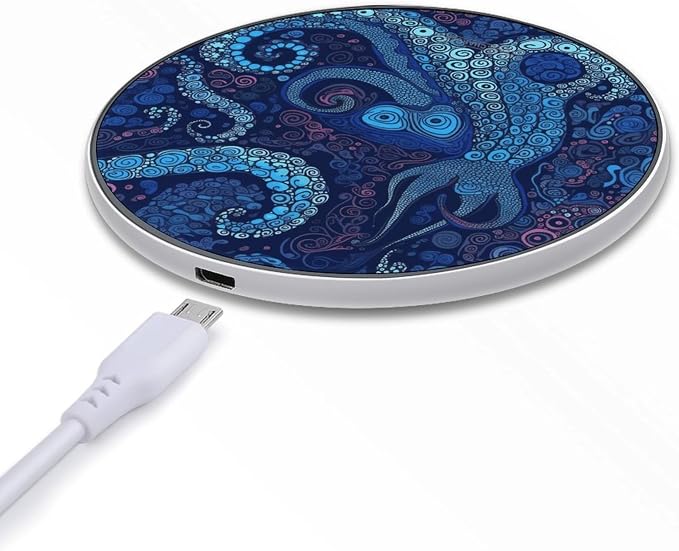 Blue Octopus Wireless Charger with USB Cable Qi-Certified 10W Fast Wireless Charging Pad Portable Charging Station Anti-Slip Slim Charger Mat for All Qi-Enabled Phones