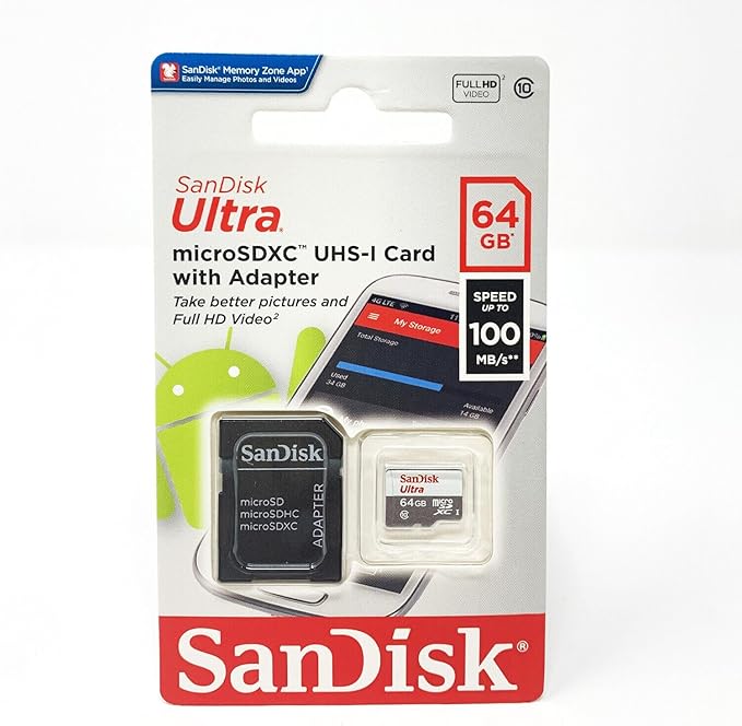 SanDisk Ultra 64GB UHS-I/Class 10 Micro SDXC Memory Card With Adapter- SDSDQUAN-064G-G4A [Old Version]