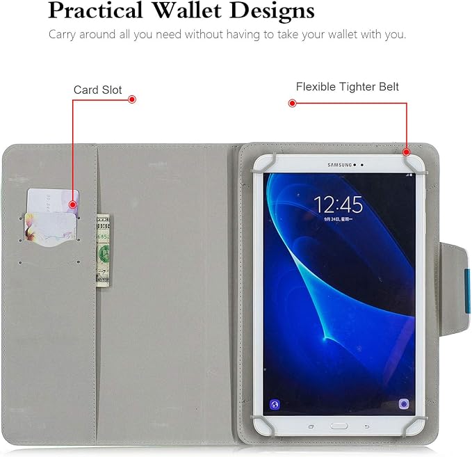 Universal 7 Inch Tablet Case Techcircle Ultra Slim Lightweight PU Leather Stand Folio Flip Wallet Protective Shell Case [Card Slots] [Magnetic Closure] for All 7 Android Tablet PC Cherry Blossom