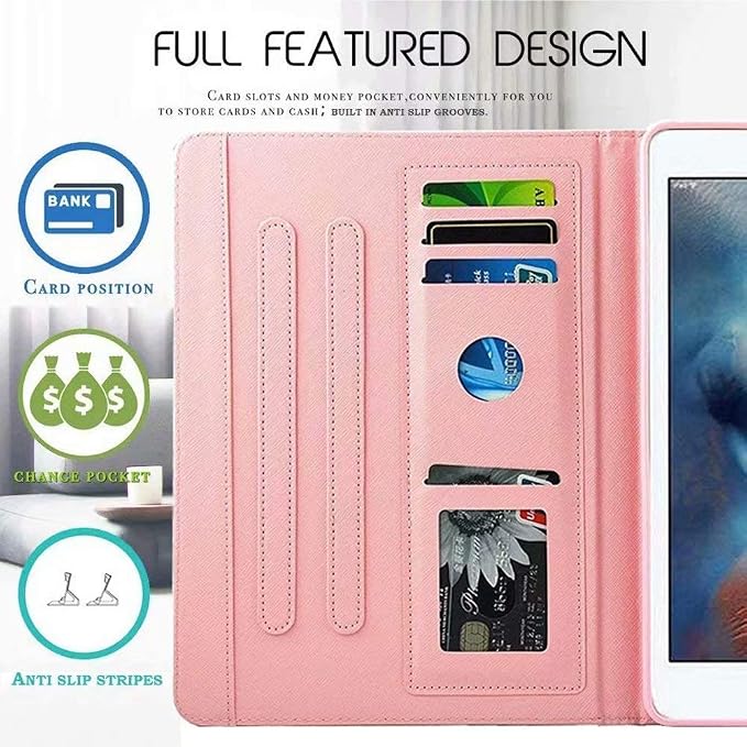 Case for iPad mini 1 2 3 4 Mini 5 Leather Smart Kickstand Case Flip Wallet Protective Case Compatible with iPad mini 1 2 3 4 Mini 5 2019 Pink Gold Marble