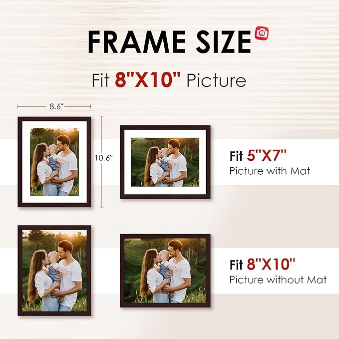 FIXSMITH Brown 8x10 Picture Frame Set of 2, Collage for Tabletop or Wall Display