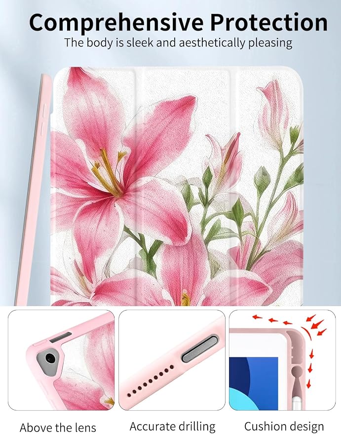 Case for iPad 9th/ 8th/ 7th Generation Case 10.2&amp10.5 Inch (2021/2020/2019 Release) Slim Lightweight Soft Trifold Back Cover with Pencil Holder &amp Auto Sleep/Wake Cover Cherries Cheetah Bows
