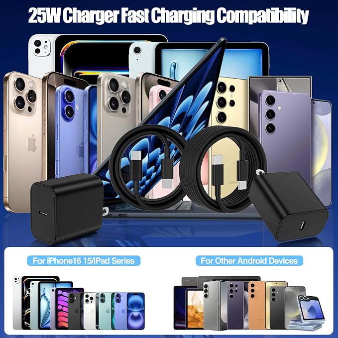 2Pack 65W USB C Charger Block Super Fast Charging Type C Wall Adapter with 3 Port 100W PD Quick Charging for Samsung Galaxy S26/S25 Ultra iPhone 17/16/15 Pro Max iPad Pro/Air &amp MacBook Pro/Air