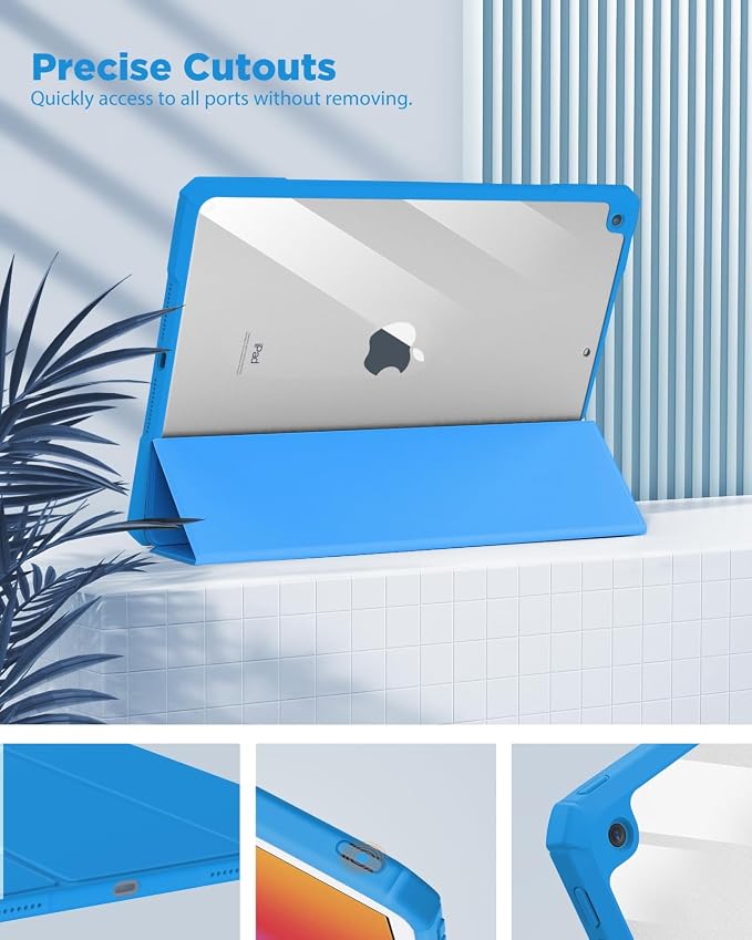 TiMOVO Case for iPad 9th/8th/7th Generation 10.2 inch Black | Pencil Holder Slim Trifold Stand Protective Cover Clear Transparent Back Shell Auto Wake/Sleep