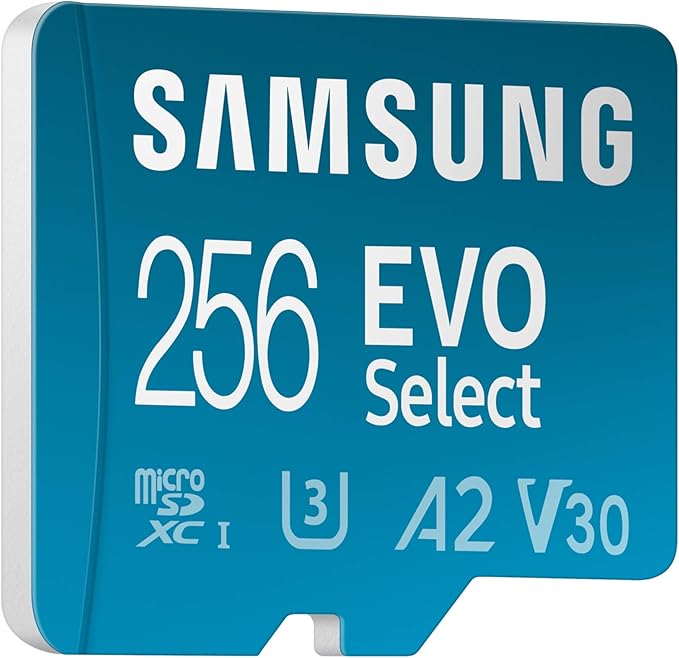 Samsung EVO Select microSDMemory Card + Adapter, 256GB microSDXC, Up-to 160 MB/s, 4K UHD, UHS-I, C10, U3, V30, A2, for Mobile Phone, Smartphones, Nintendo-Switch, and Tablets (MB-ME256SA/AM)