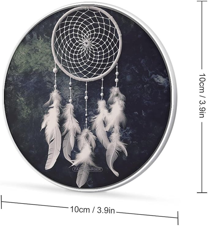 White Fantasy Dream Catcher Wireless Charger Portable 10W Fast Wireless Charging Pad Compatible with Phone Ultra-Thin Charging Station Lightweight Charger Mat for Travel Home Office Desk