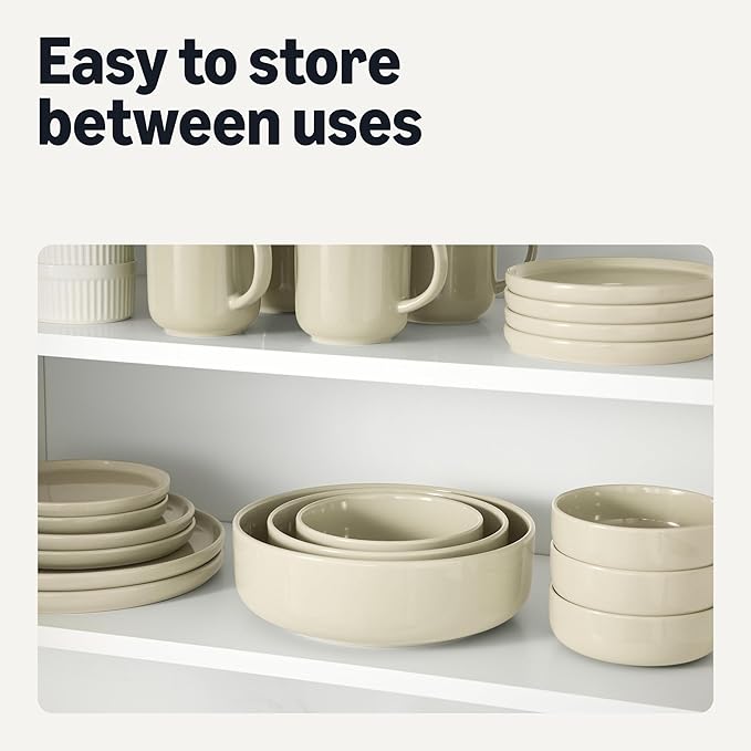 Amazon Basics Glazed Stoneware Bowls, Ceramic 4-Piece Set, Dishwasher-Safe, 5.5 in., Ivory