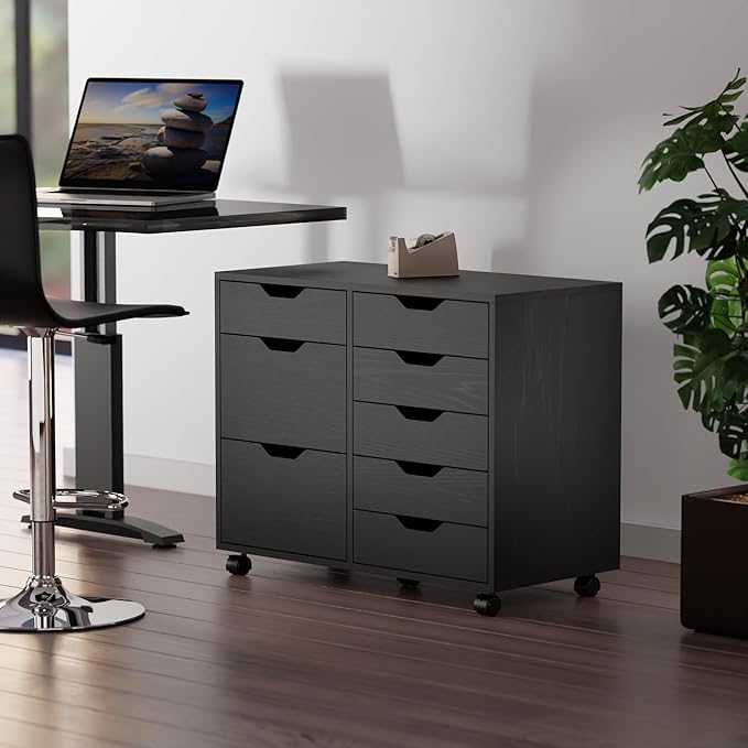 Winsome Halifax Storage Mobile Cabinets, 2 Doors, 6 Drawers, for Home Office, Black